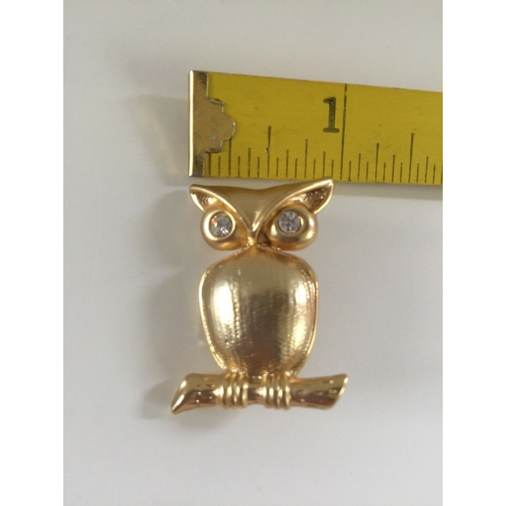 Vintage Gold Color Owl With Crystal Eyes Pin Brooch Pin Brooch